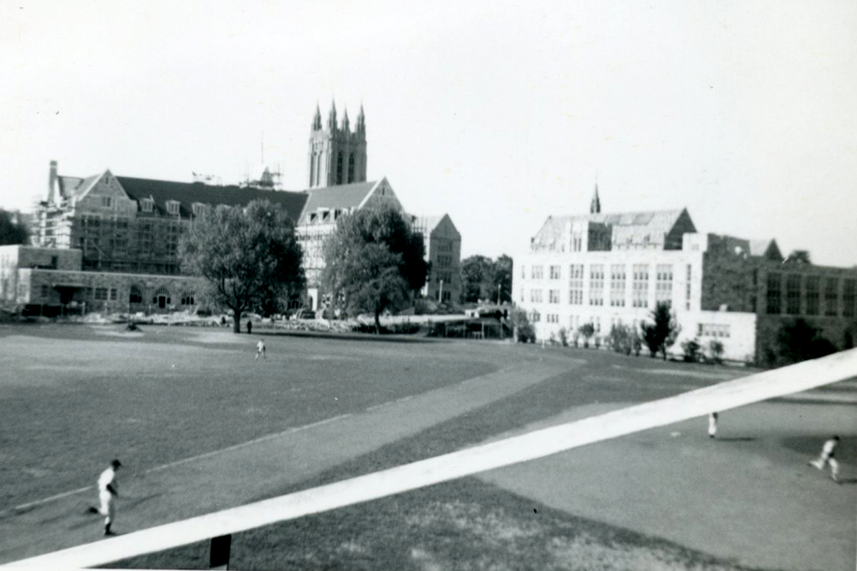 Alumni Field, or the “Dustbowl,” as it was known in recent decades, was transformed in 2013 to house the magnificent Stokes Hall.