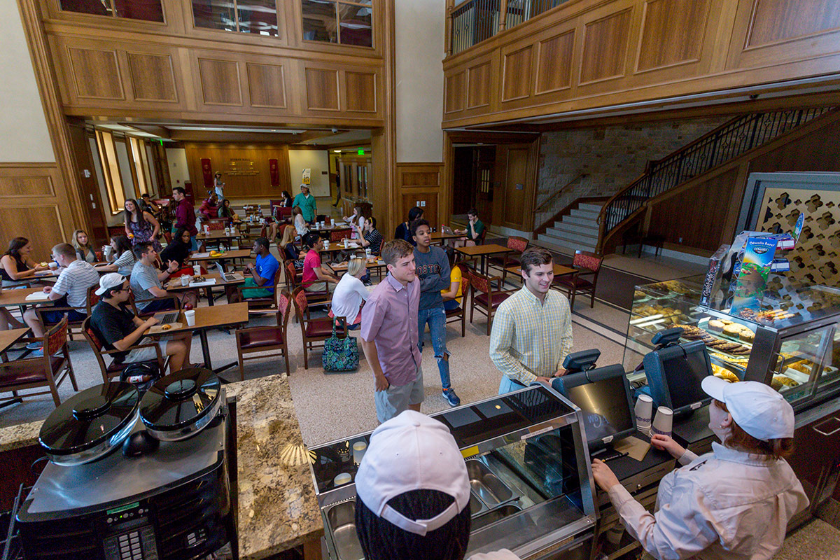 The Commons in Stokes Hall is a social and study area for students, complete with an impressive cathedral ceiling and The Chocolate Bar, a popular cafe. 